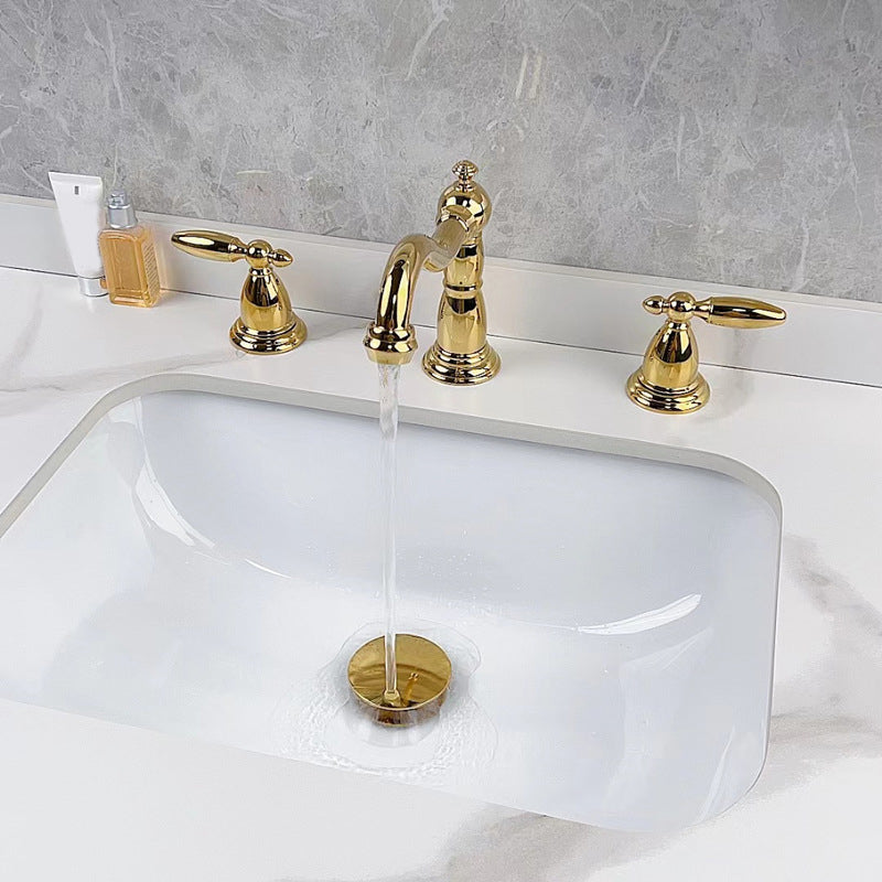 Vintage Widespread Lavatory Faucet, 2 Handle Full Brass Bathroom Vanity Faucet with Drain