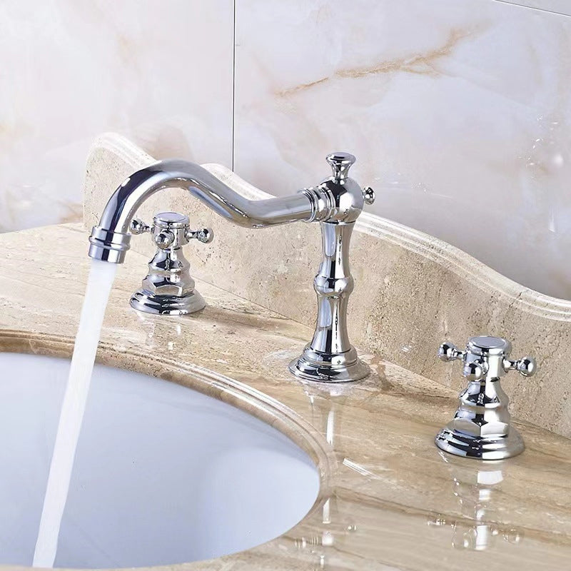 Vintage Widespread Lavatory Faucet, 2 Handle Full Brass Bathroom Vanity Faucet with Drain