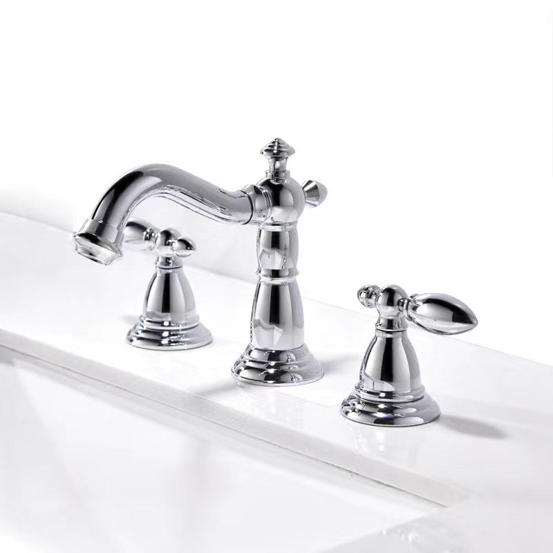 Vintage Widespread Lavatory Faucet, 2 Handle Full Brass Bathroom Vanity Faucet with Drain