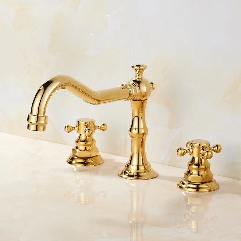 Vintage Widespread Lavatory Faucet, 2 Handle Full Brass Bathroom Vanity Faucet with Drain