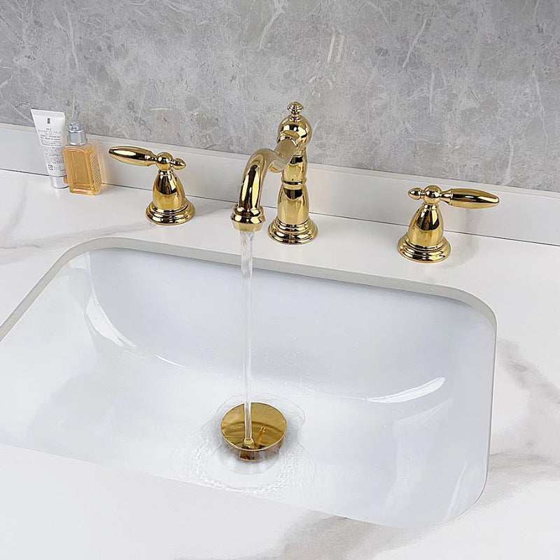 Vintage Widespread Lavatory Faucet, 2 Handle Full Brass Bathroom Vanity Faucet with Drain