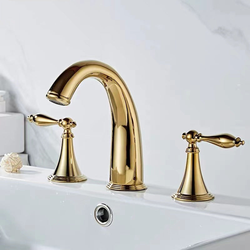 Vintage Widespread Lavatory Faucet, 2 Handle Full Brass Bathroom Vanity Faucet with Drain
