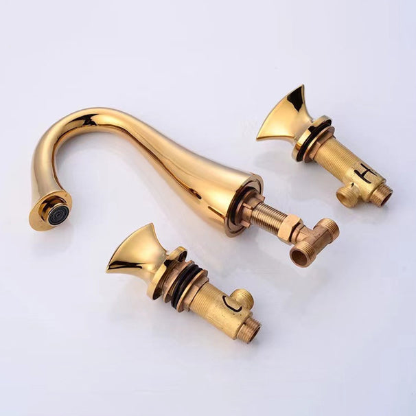 Vintage Widespread Lavatory Faucet, 2 Handle Full Brass Bathroom Vanity Faucet with Drain