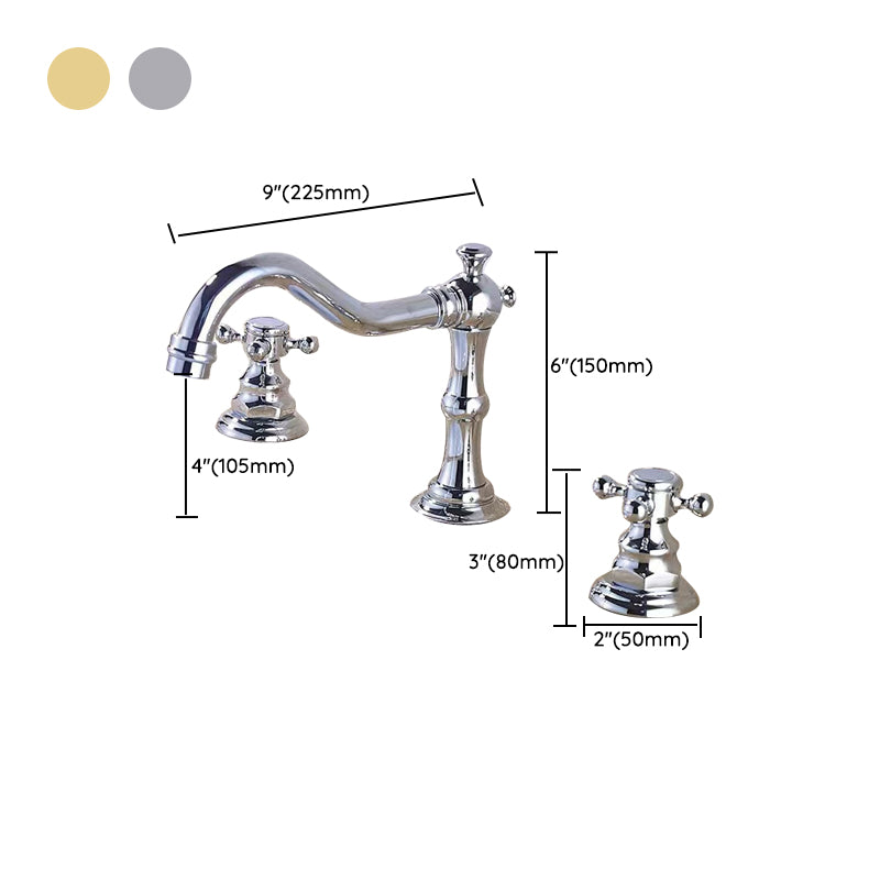 Vintage Widespread Lavatory Faucet, 2 Handle Full Brass Bathroom Vanity Faucet with Drain