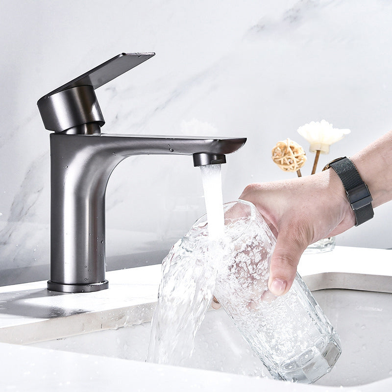 Stainless Steel Bathroom Lavatory Faucet 1 Handle Hot and Cold Basin Faucet with Hoses