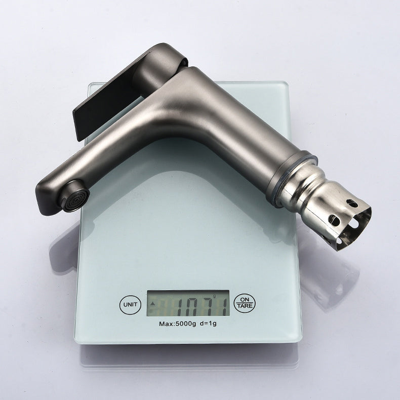 Stainless Steel Bathroom Lavatory Faucet 1 Handle Hot and Cold Basin Faucet with Hoses