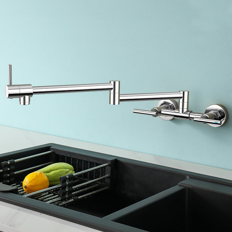 Brass Pot Filler Modern Double Lever Handle Swivel Wall-Mounted Pot Filler