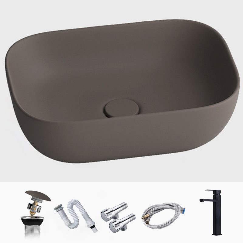 Modern Vessel Lavatory Sink Rectangular Porcelain with Faucet and Pop-Up Drain Basin Sink