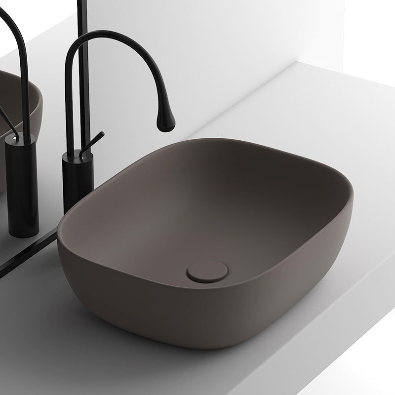 Modern Vessel Lavatory Sink Rectangular Porcelain with Faucet and Pop-Up Drain Basin Sink