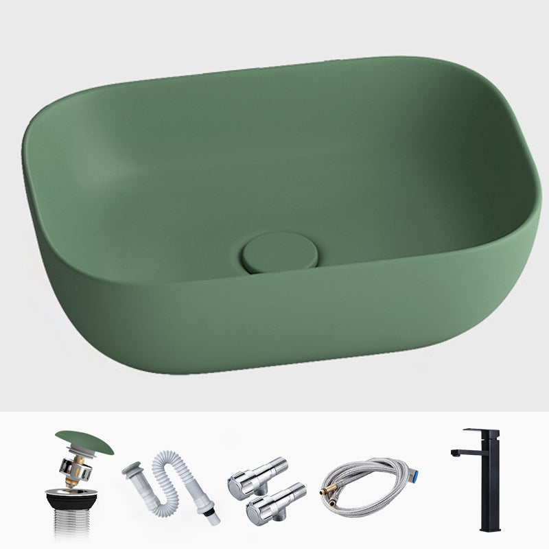 Modern Vessel Lavatory Sink Rectangular Porcelain with Faucet and Pop-Up Drain Basin Sink