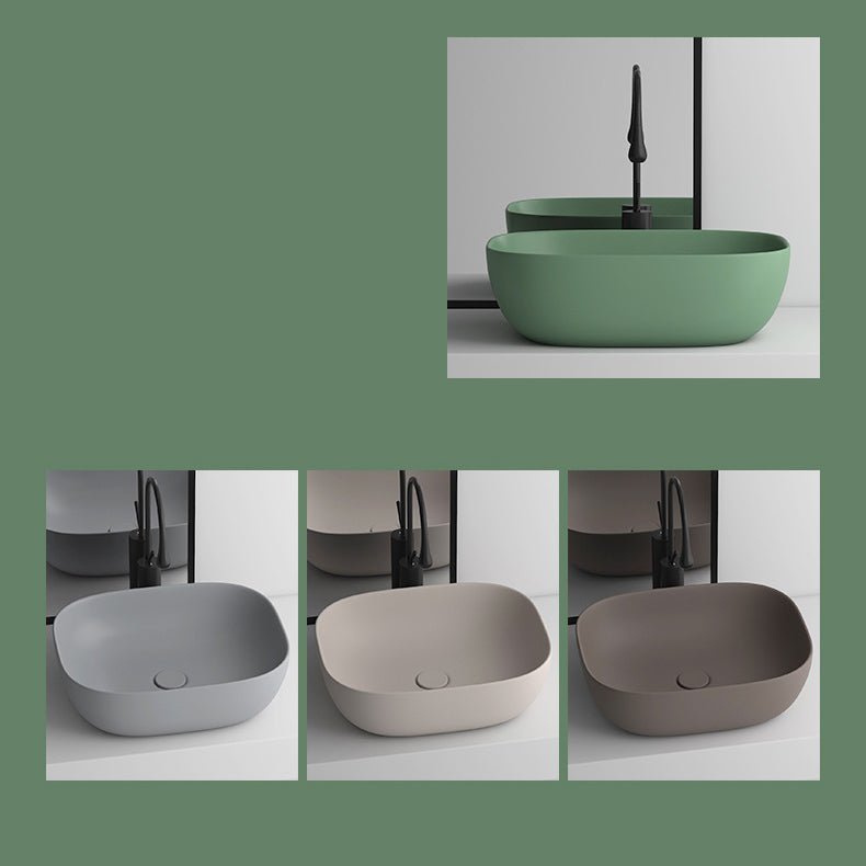 Modern Vessel Lavatory Sink Rectangular Porcelain with Faucet and Pop-Up Drain Basin Sink
