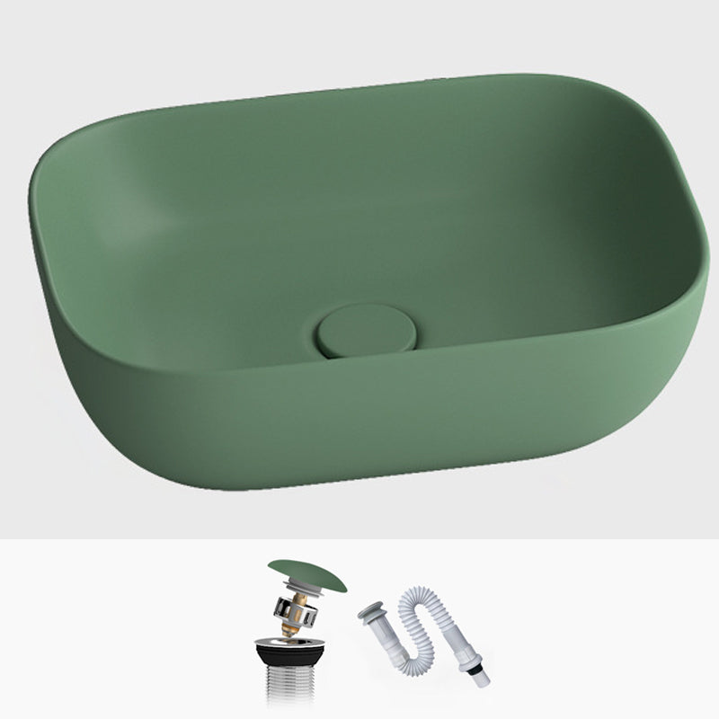 Modern Vessel Lavatory Sink Rectangular Porcelain with Faucet and Pop-Up Drain Basin Sink