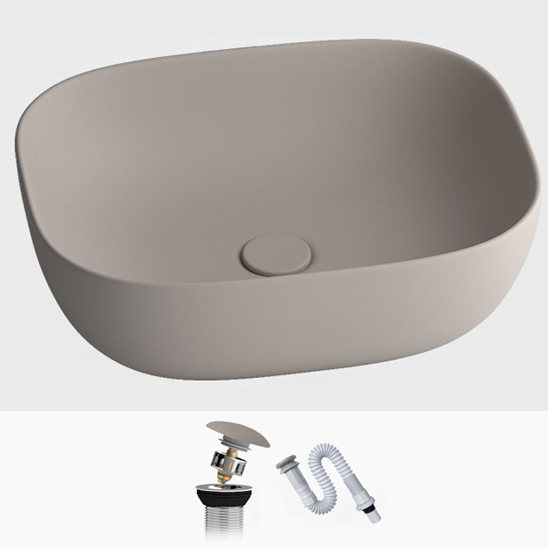 Modern Vessel Lavatory Sink Rectangular Porcelain with Faucet and Pop-Up Drain Basin Sink