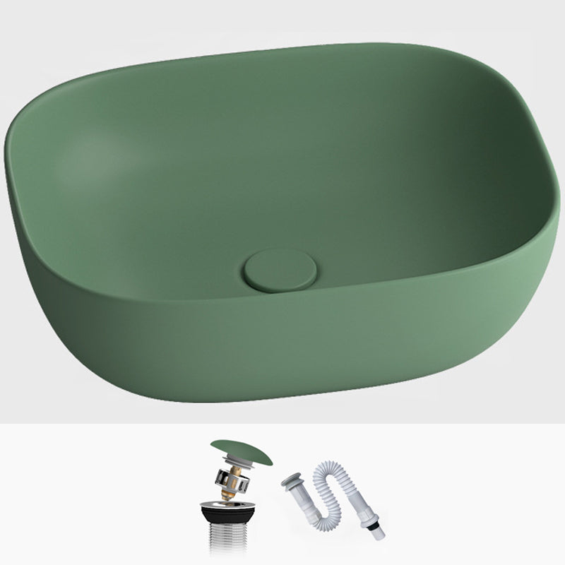 Modern Vessel Lavatory Sink Rectangular Porcelain with Faucet and Pop-Up Drain Basin Sink