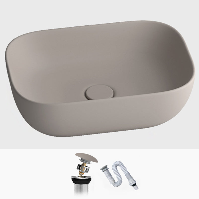 Modern Vessel Lavatory Sink Rectangular Porcelain with Faucet and Pop-Up Drain Basin Sink