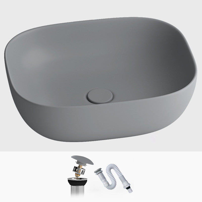 Modern Vessel Lavatory Sink Rectangular Porcelain with Faucet and Pop-Up Drain Basin Sink