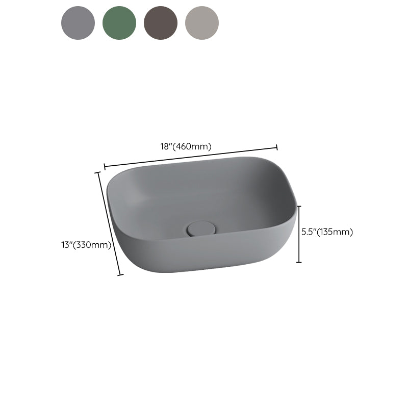 Modern Vessel Lavatory Sink Rectangular Porcelain with Faucet and Pop-Up Drain Basin Sink