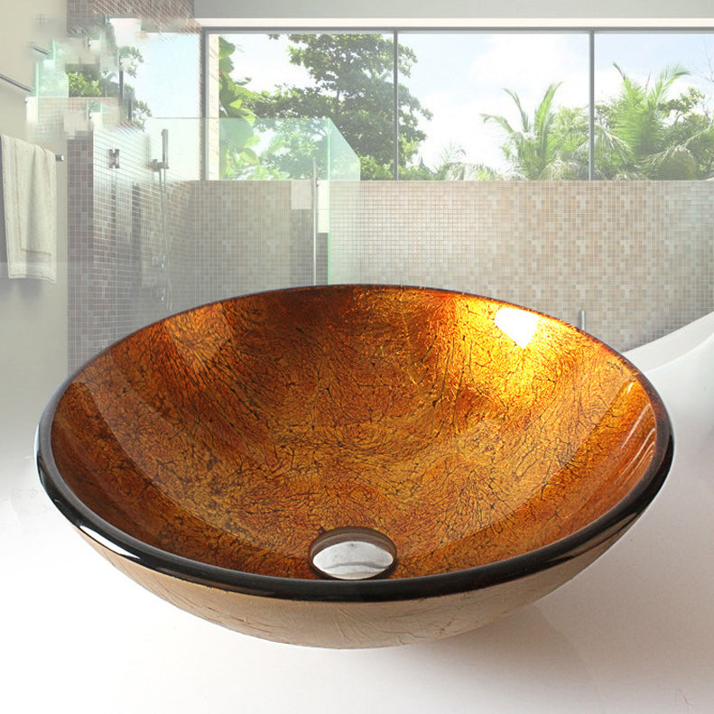 Traditional Vessel Bathroom Sink Round Hand Distressed Basin Sink(Not Including Faucet)