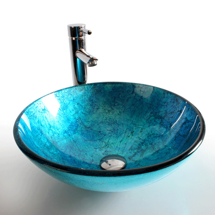 Traditional Vessel Bathroom Sink Round Hand Distressed Basin Sink(Not Including Faucet)