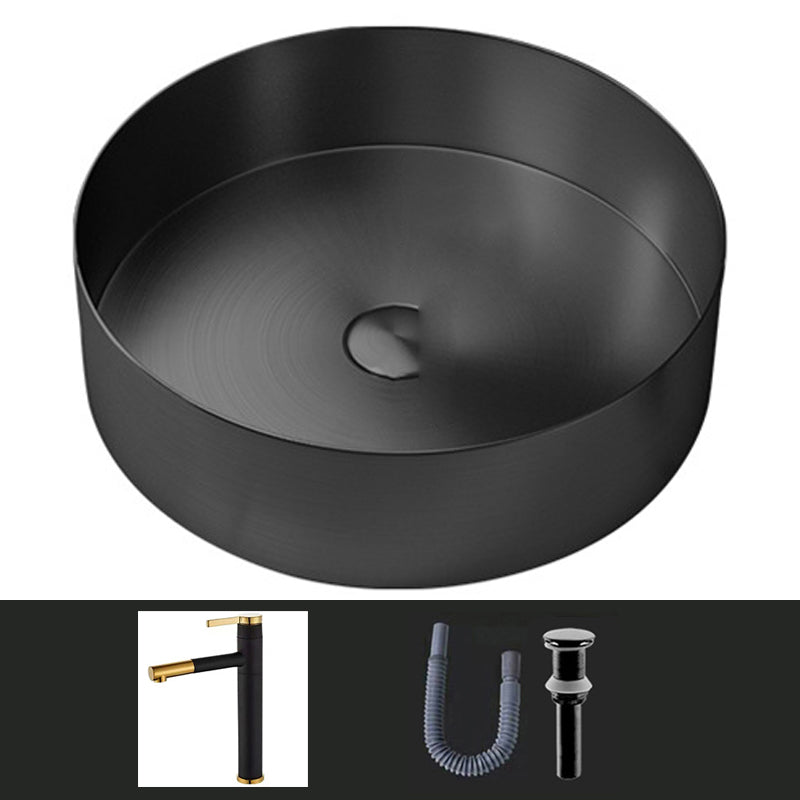 Modern Vessel Sink Round Metal with Faucet and Pop-Up Drain Vessel Lavatory Sink