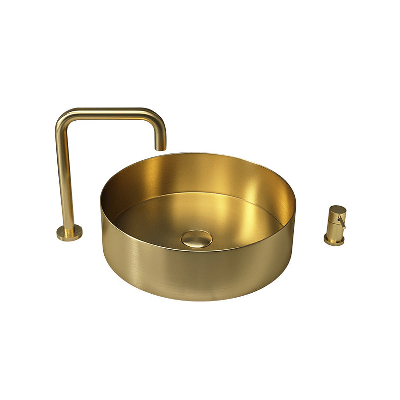 Modern Vessel Sink Round Metal with Faucet and Pop-Up Drain Vessel Lavatory Sink
