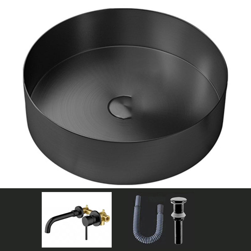 Modern Vessel Sink Round Metal with Faucet and Pop-Up Drain Vessel Lavatory Sink