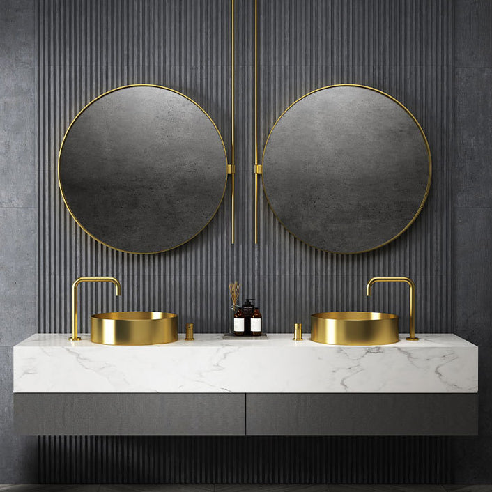 Modern Vessel Sink Round Metal with Faucet and Pop-Up Drain Vessel Lavatory Sink