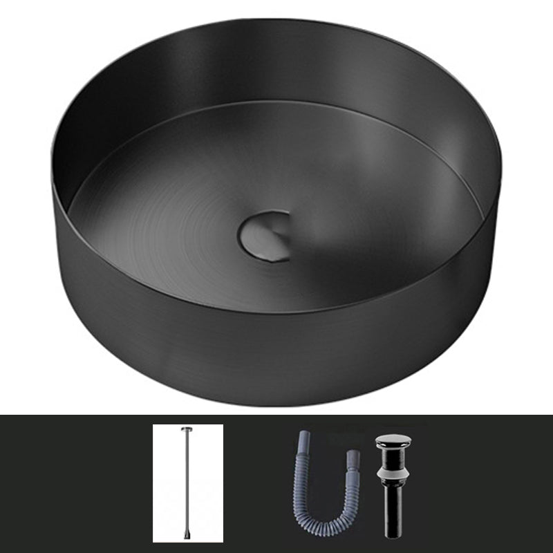 Modern Vessel Sink Round Metal with Faucet and Pop-Up Drain Vessel Lavatory Sink