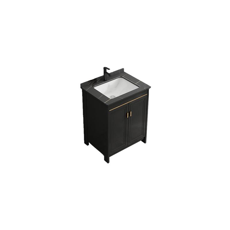 Black Bath Vanity Single Sink Metal Frame Mirror Vanity with Soft Close Door