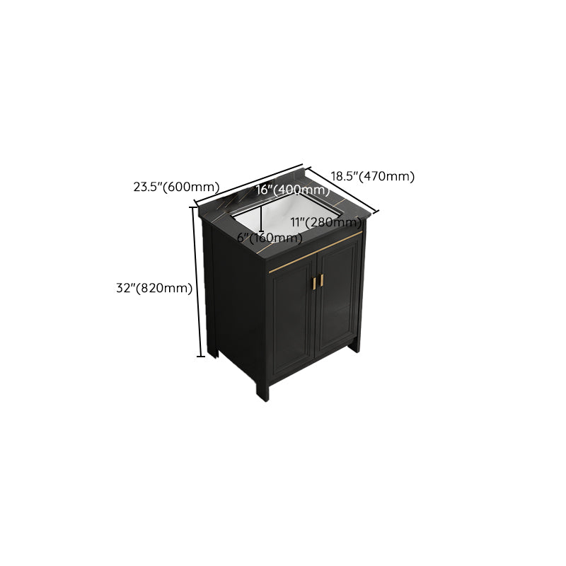 Black Bath Vanity Single Sink Metal Frame Mirror Vanity with Soft Close Door