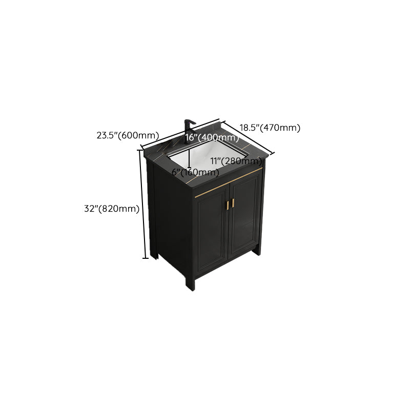 Black Bath Vanity Single Sink Metal Frame Mirror Vanity with Soft Close Door