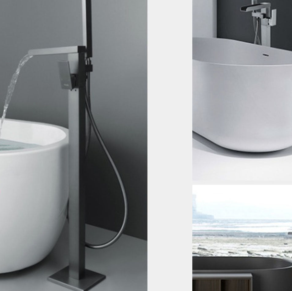 Floor Mounted Metal Freestanding Tub Filler Single Handle Waterfall Freestanding Faucet