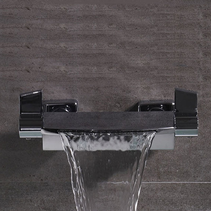 Contemporary Wall Mounted Metal Tub Filler Two Handles Waterfall Tub Faucet Trim
