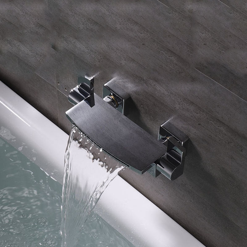Contemporary Wall Mounted Metal Tub Filler Two Handles Waterfall Tub Faucet Trim