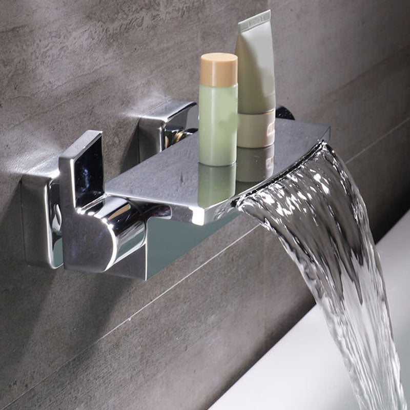 Contemporary Wall Mounted Metal Tub Filler Two Handles Waterfall Tub Faucet Trim
