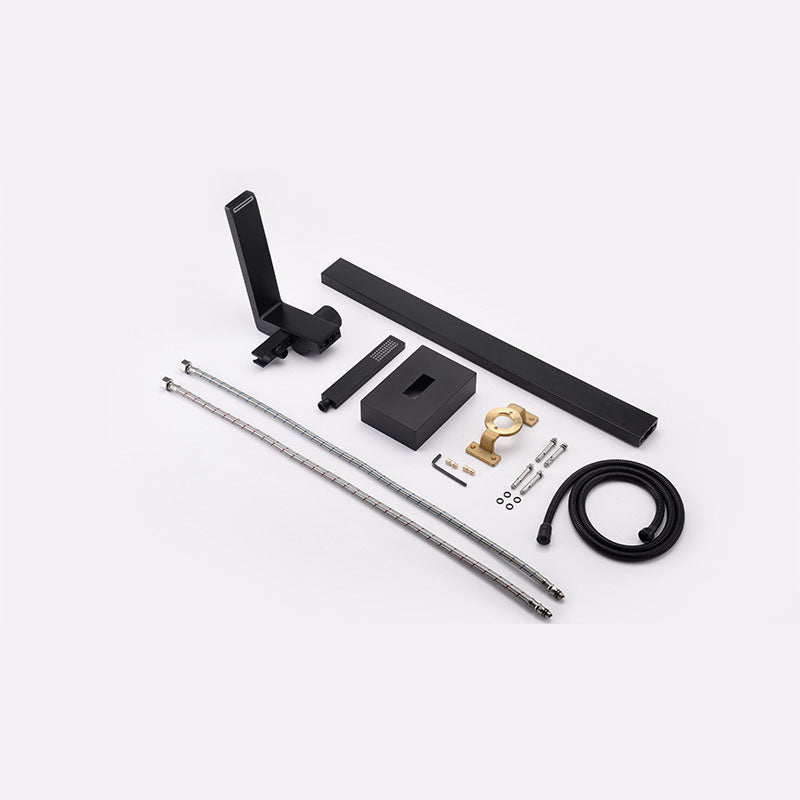 Freestanding Tub Filler Black Brass Single Knob Handle Fixed Tub Filler with Handshower