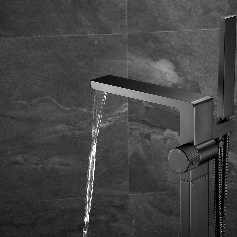 Freestanding Tub Filler Black Brass Single Knob Handle Fixed Tub Filler with Handshower