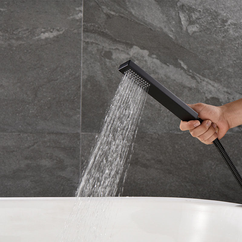 Freestanding Tub Filler Black Brass Single Knob Handle Fixed Tub Filler with Handshower