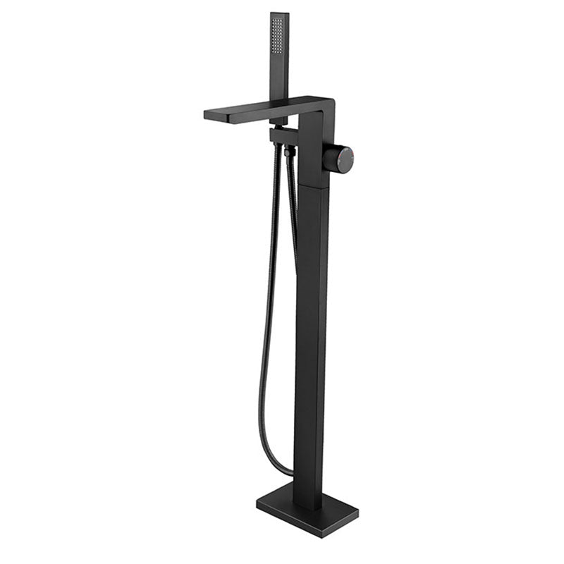 Freestanding Tub Filler Black Brass Single Knob Handle Fixed Tub Filler with Handshower