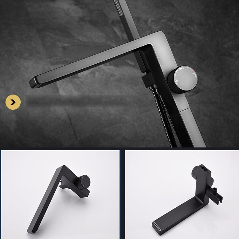 Freestanding Tub Filler Black Brass Single Knob Handle Fixed Tub Filler with Handshower