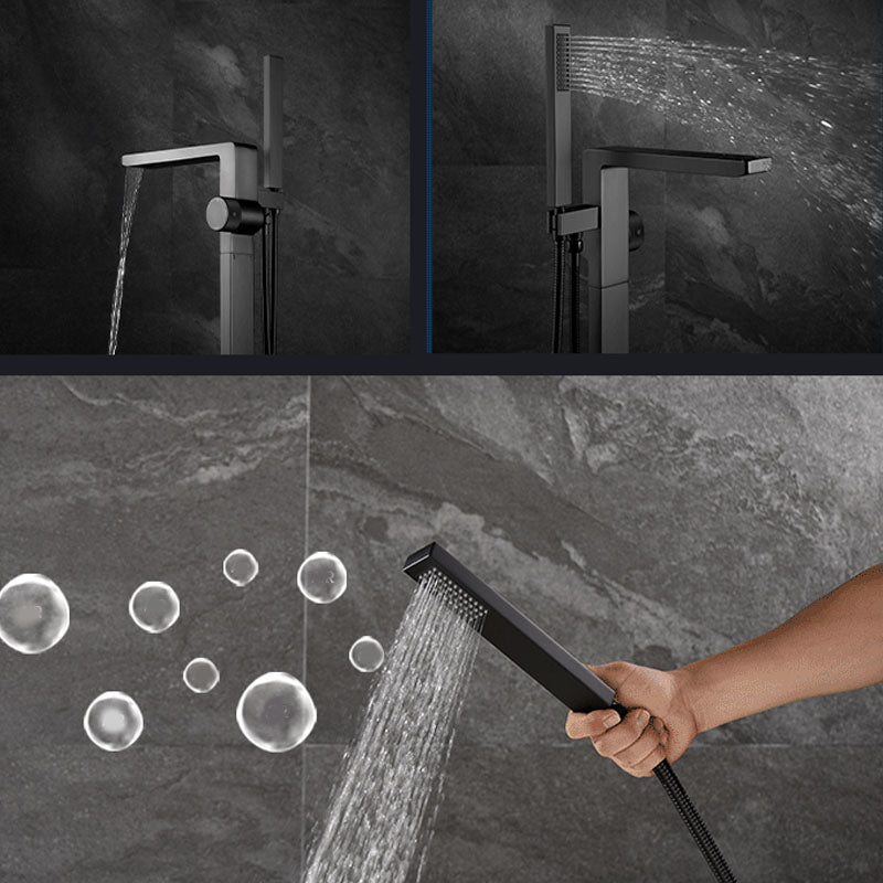 Freestanding Tub Filler Black Brass Single Knob Handle Fixed Tub Filler with Handshower