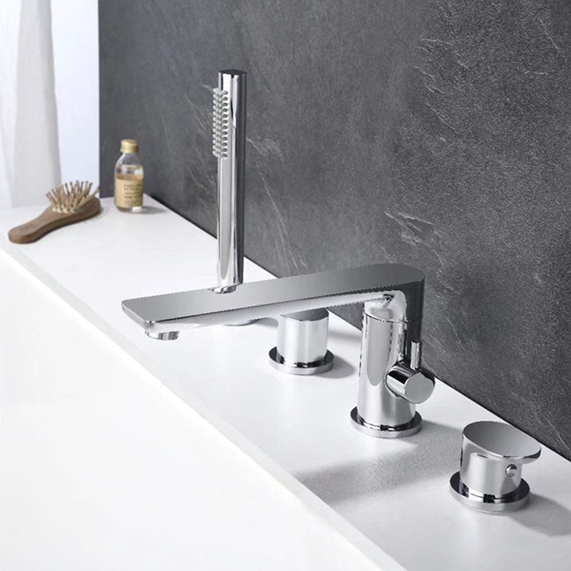 Deck Mounted Tub Filler Copper Lever Handle Low Arc Handshower Tub Filler
