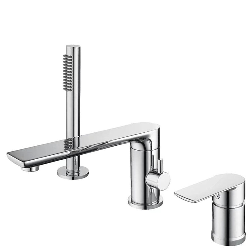 Deck Mounted Tub Filler Copper Lever Handle Low Arc Handshower Tub Filler