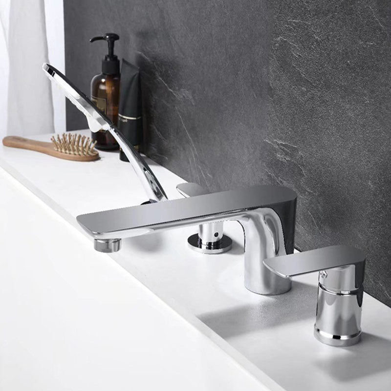 Deck Mounted Tub Filler Copper Lever Handle Low Arc Handshower Tub Filler