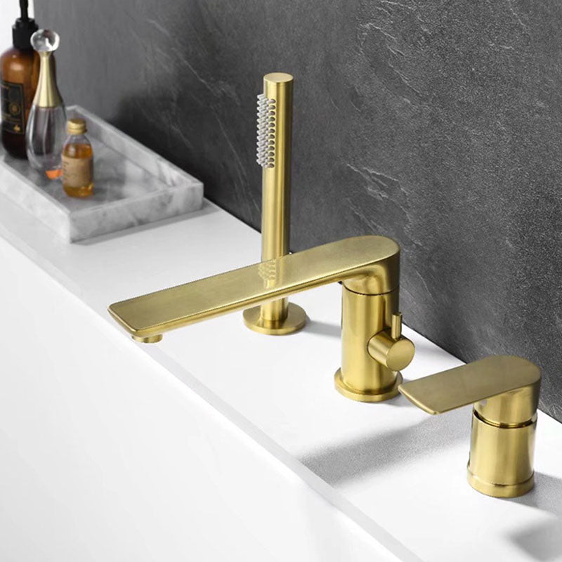 Deck Mounted Tub Filler Copper Lever Handle Low Arc Handshower Tub Filler