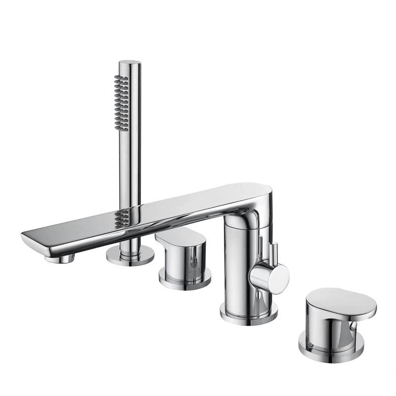 Deck Mounted Tub Filler Copper Lever Handle Low Arc Handshower Tub Filler