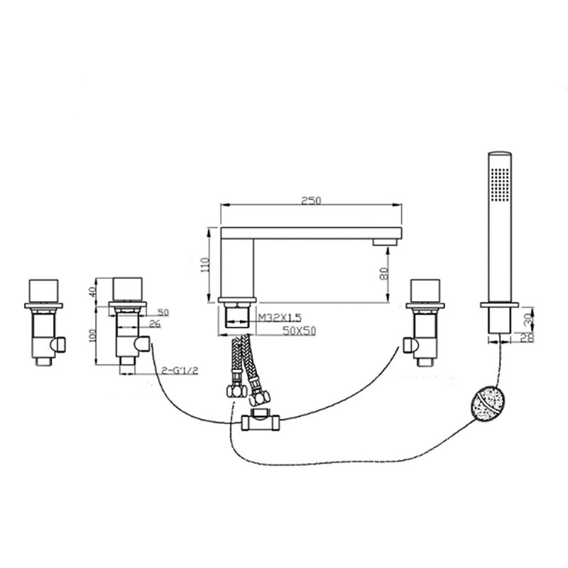 Modern Swivel Roman Tub Faucet Set Deck Mounted with Handheld Shower