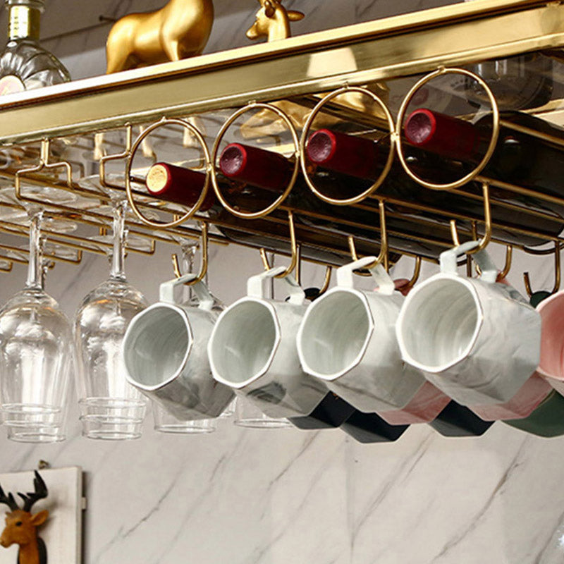 Glam Style Hanging Wine Rack Metal Wine Bottle & Glass Rack for Bar