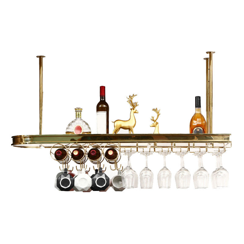 Glam Style Hanging Wine Rack Metal Wine Bottle & Glass Rack for Bar