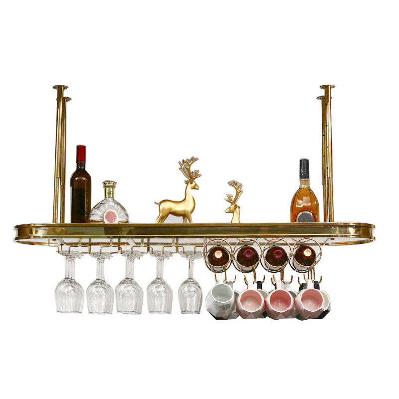 Glam Style Hanging Wine Rack Metal Wine Bottle & Glass Rack for Bar